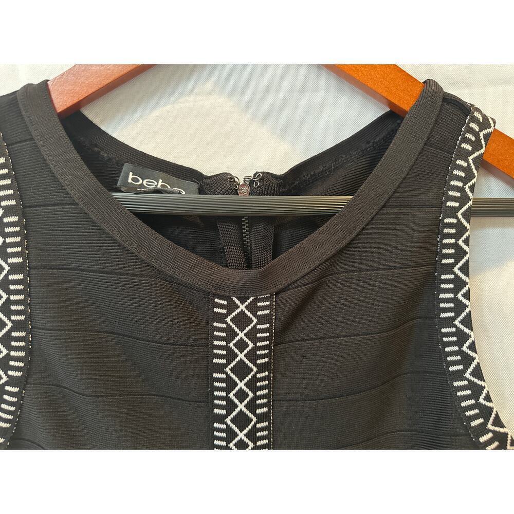 Bebe M Slim Fit Stretchy Black Dress with black and white design tank dress - Picture 2 of 6